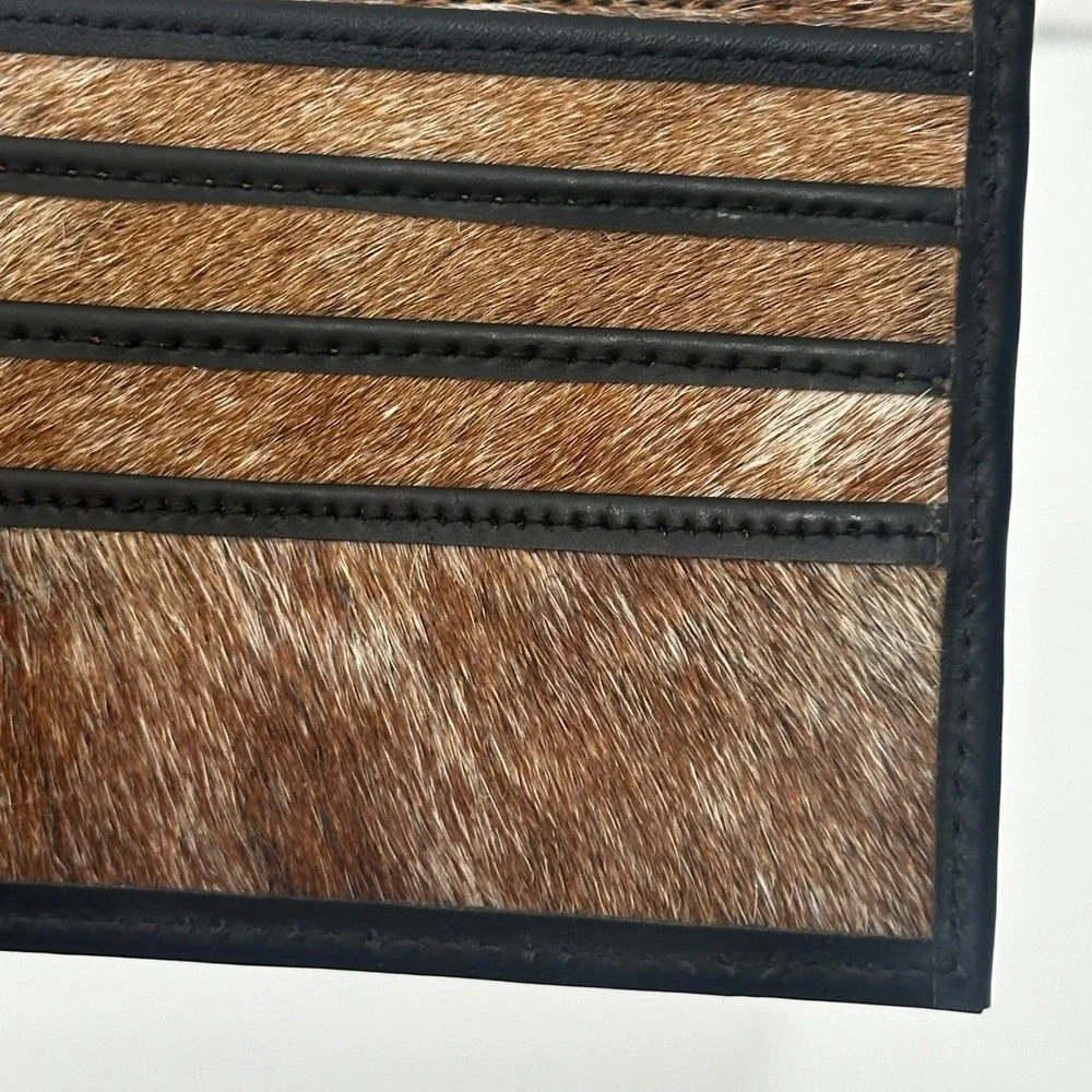 Artisan Handmade Leather Bifold Wallet Dark Brown Pony Hair Mens